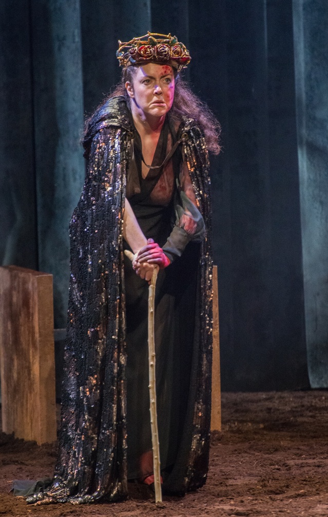 Derbhle Crotty as King Henry IV in The Lincoln Center Festival 2015 presentation of DruidShakespeare: The History Plays Part 2 Henry IV, Part II and Henry V: By William Shakespeare, adapted by Mark OÕRowe performed by Druid Theatre Company at Gerald Lynch Theater at John Jay College on July 10, 2015. Photo Credit: ©Stephanie Berger.